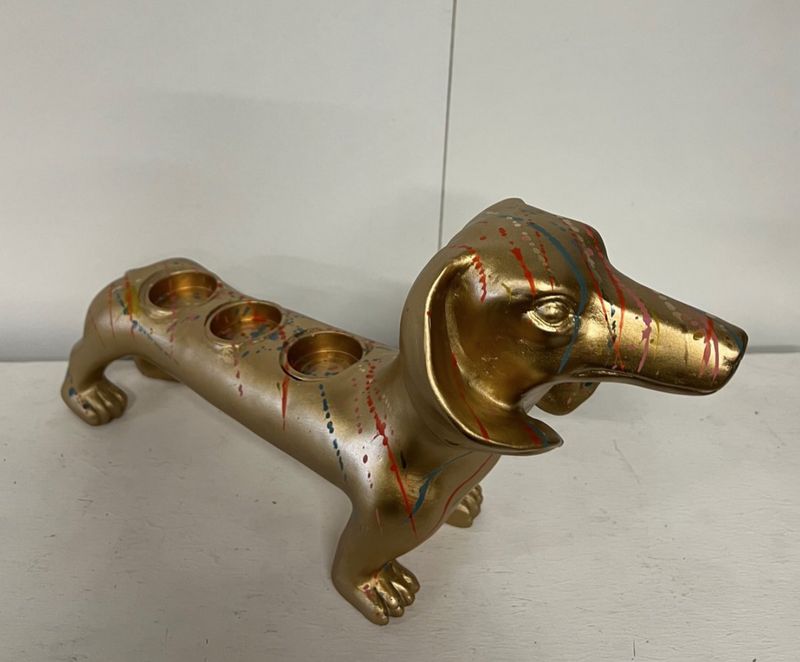 Polyresin teckel kandelaar goud splash