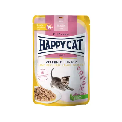 Meat - Happy Cat -  Kitten &amp; Junior - Land Geflügel- 85g