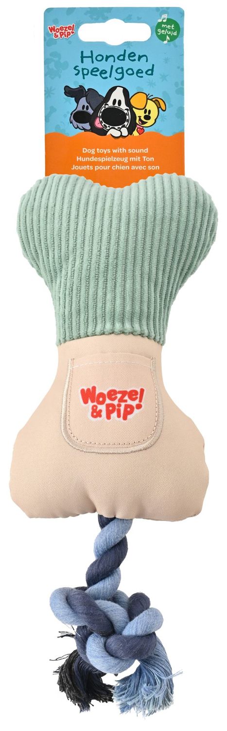 Woezel &amp; Pip  - snackbot + touw + piep  - Groen  - 20cm