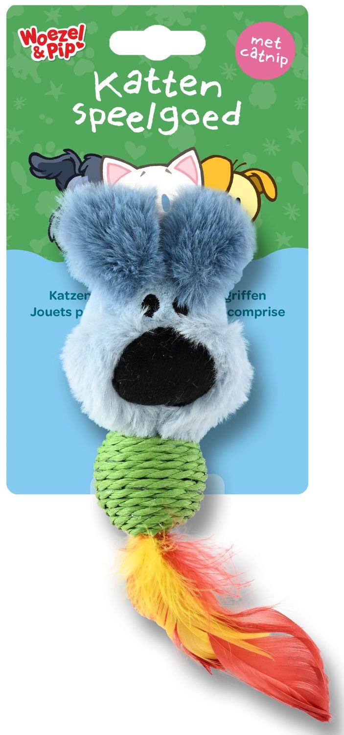 Woezel &amp; Pip - Woezel - Speelbal + veren + catnip + ritsel - 23cm