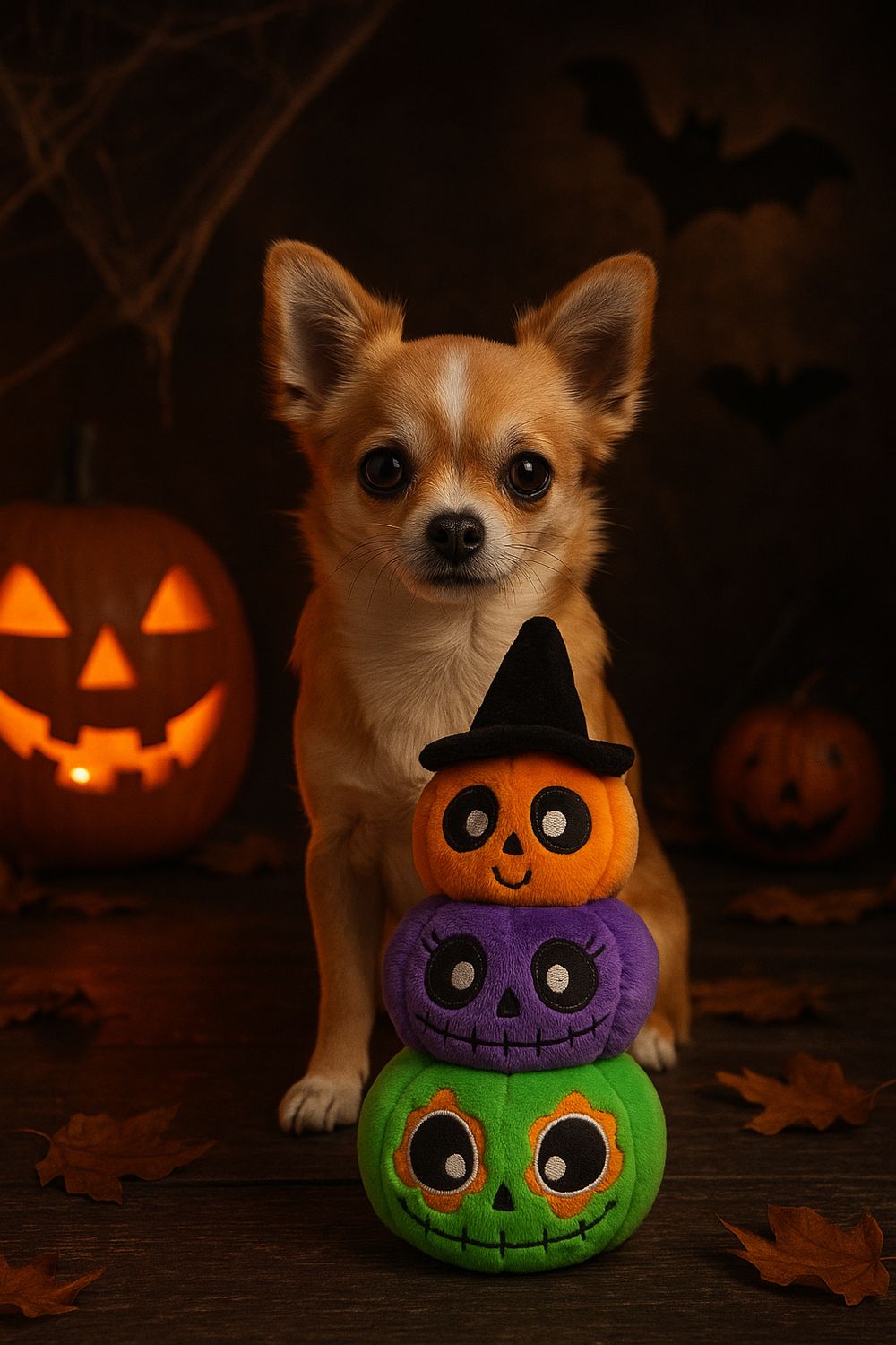Boon - hond speelgoed halloween pompoen trio oranje/paars/groen 28cm Boon - hond speelgoed halloween pompoen trio oranje/paars/groen 28cm