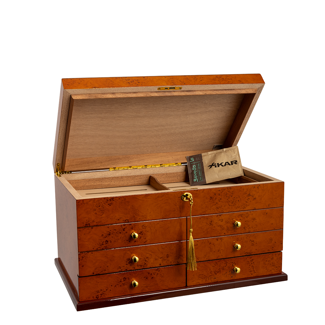 Ravello Humidor – High Gloss Pommeled Burl – 100 to 155 Cigar Capacity