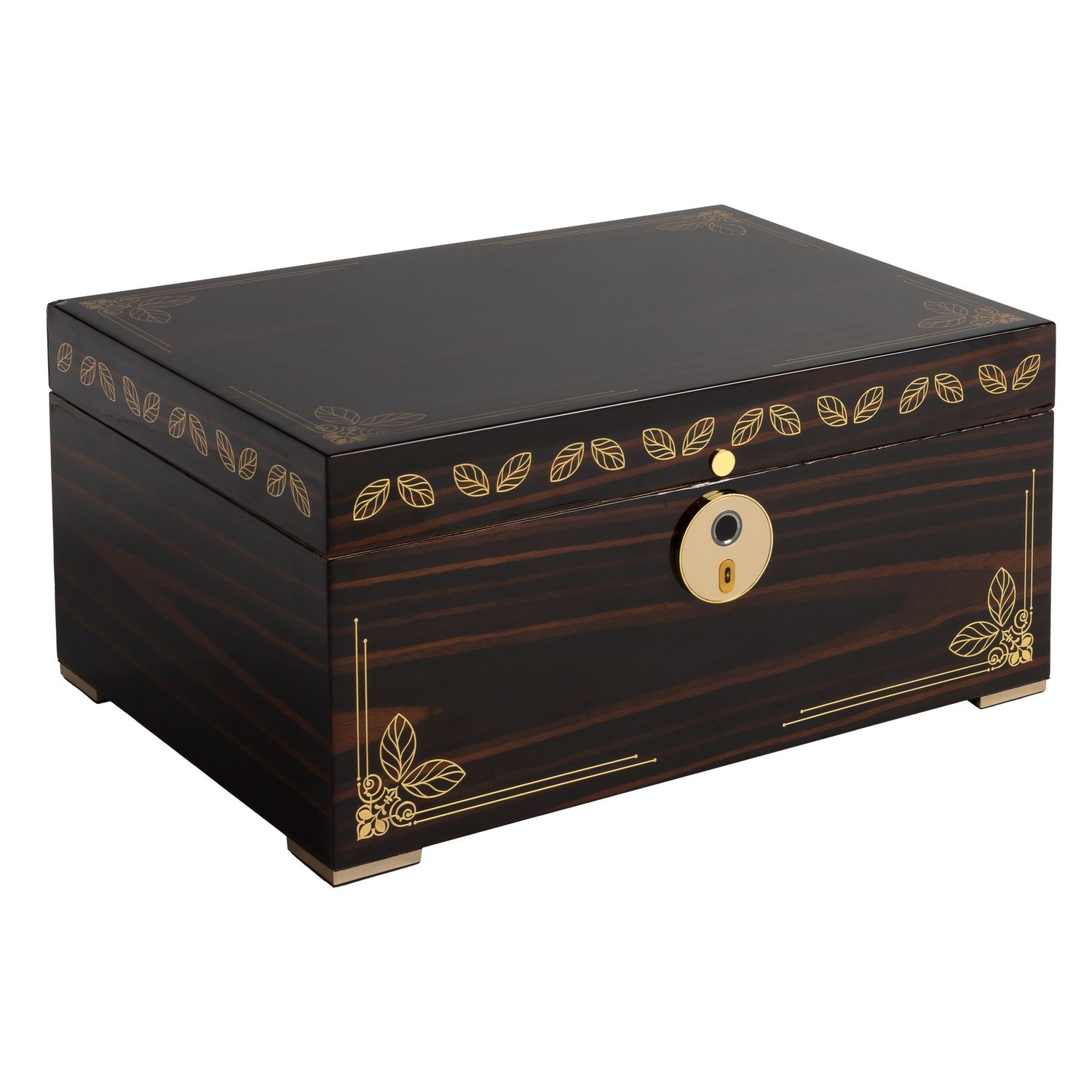 Oro Ebony Humidor – Biometric Fingerprint Lock – 125 to 240 Cigar Capacity