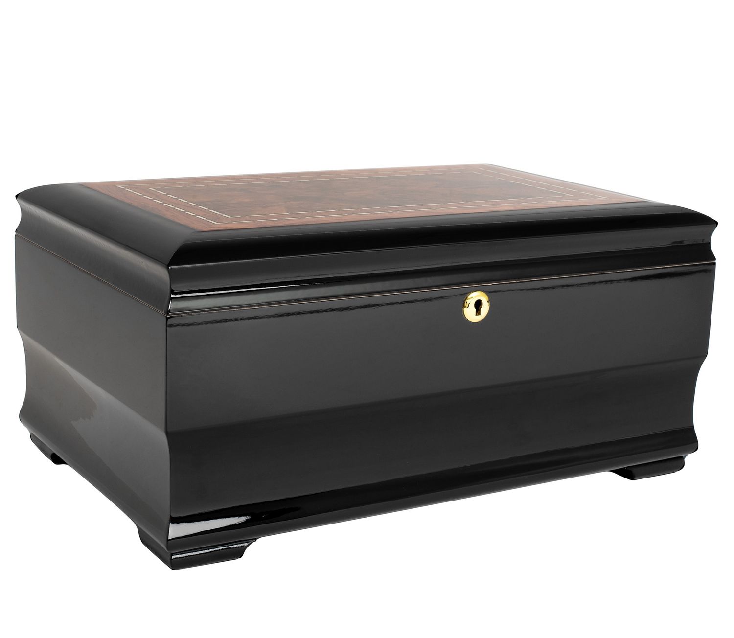 Malta Humidor – Piano Black &amp; Black Walnut Veneer – 85 to 135 Cigar Capacity