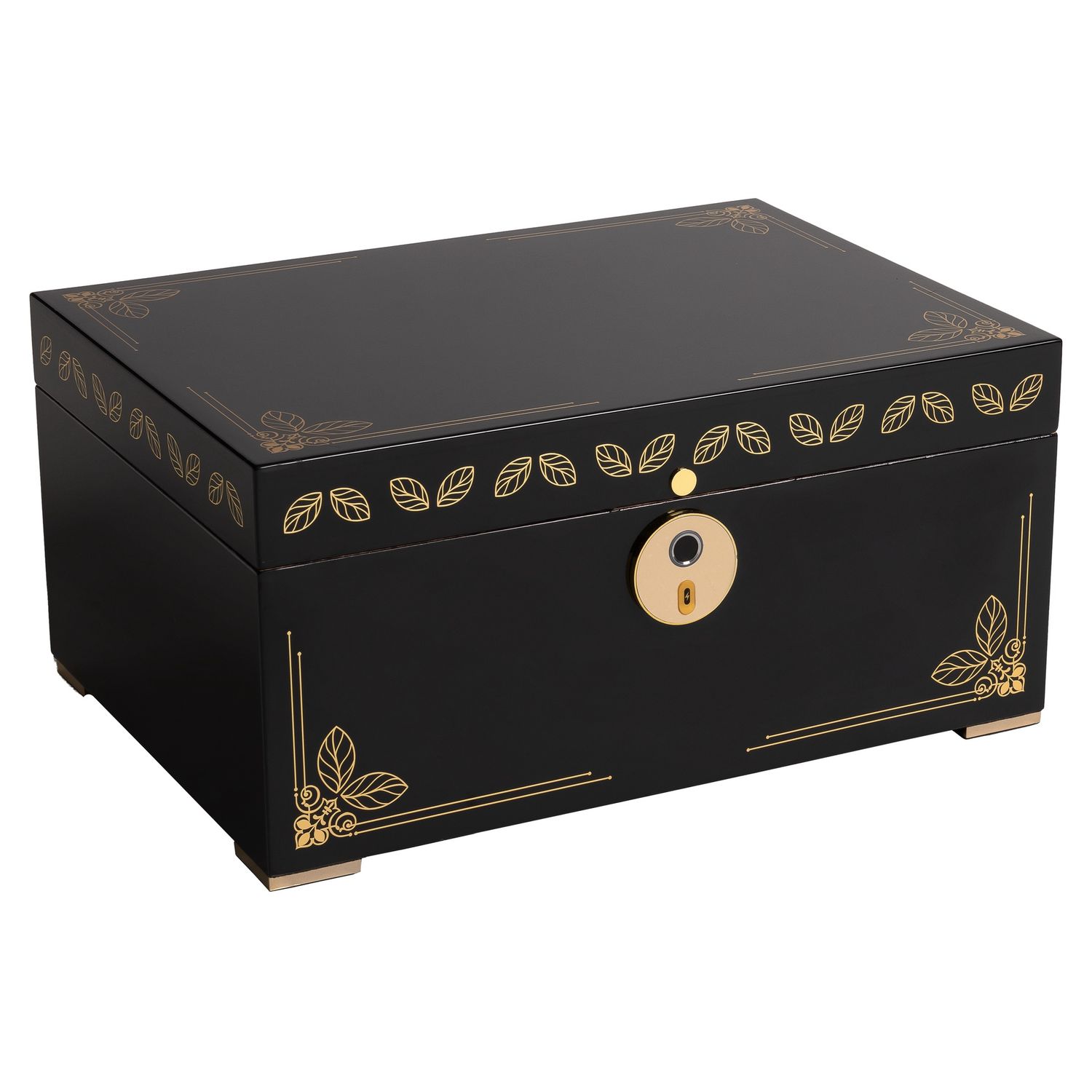 Oro Black Humidor – Biometric Fingerprint Lock – 125 to 240 Cigar Capacity