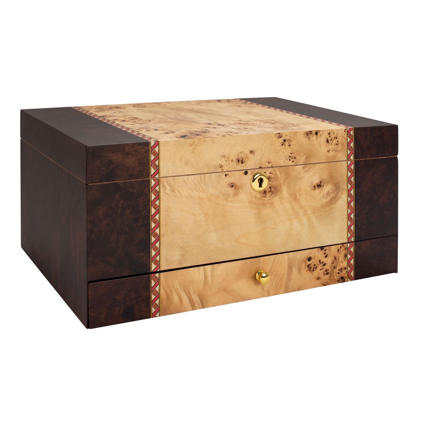 Florina Humidor – Walnut &amp; Mappa Burl – 45 to 80 Cigar Capacity