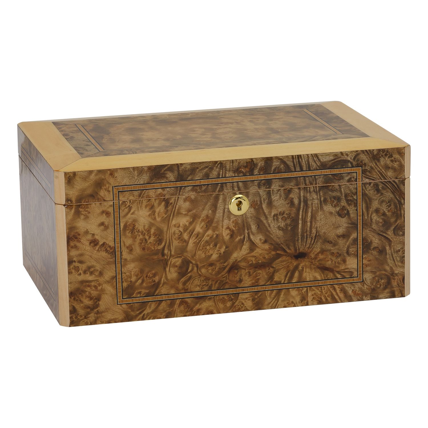 Solerno Humidor – Rustic Burl &amp; Maple Veneer – 30 to 55 Cigar Capacity