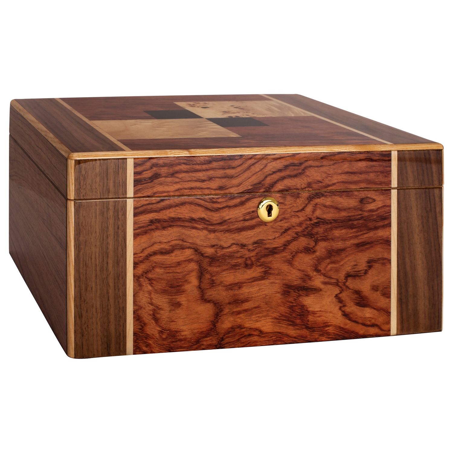 Amarone Humidor – 40 to 75 Cigar Capacity – Bubinga &amp; Mappa Burl Veneer
