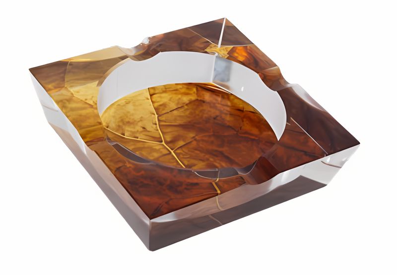 Crystal Cigar Ashtray - Tobacco Leaf Artwork
