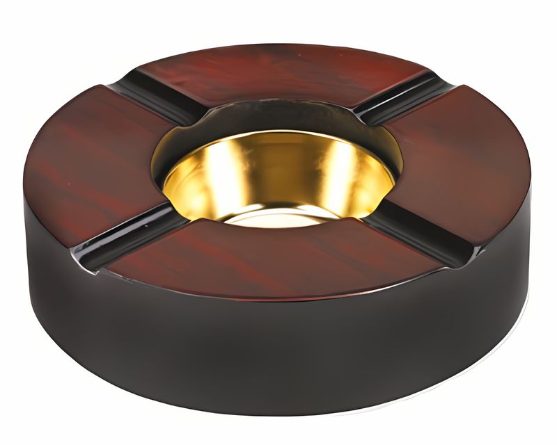 Four Cigar Round Wooden Ashtray