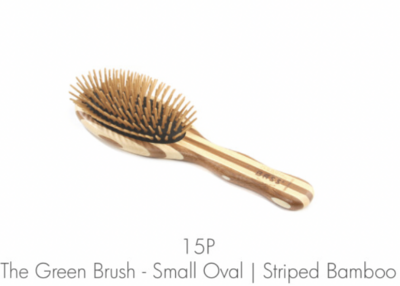Bass Brush - The Green Brush 15 - Small Oval Hairbrush with Bamboo Pins + Bamboo Handle