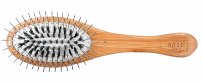 Bass Brush - A13 - Hybrid Groomer - Natural Bristle + Alloy Pin - Pure Bamboo Handle - Small Oval