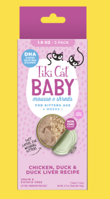 Tiki Cat Kitten Baby Thrive 3 pack mousse/shred blend