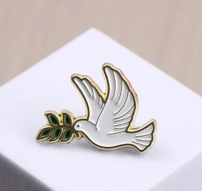 Fredsdue-pin/White Peace Dove With Olivebranch 2,2x3cm