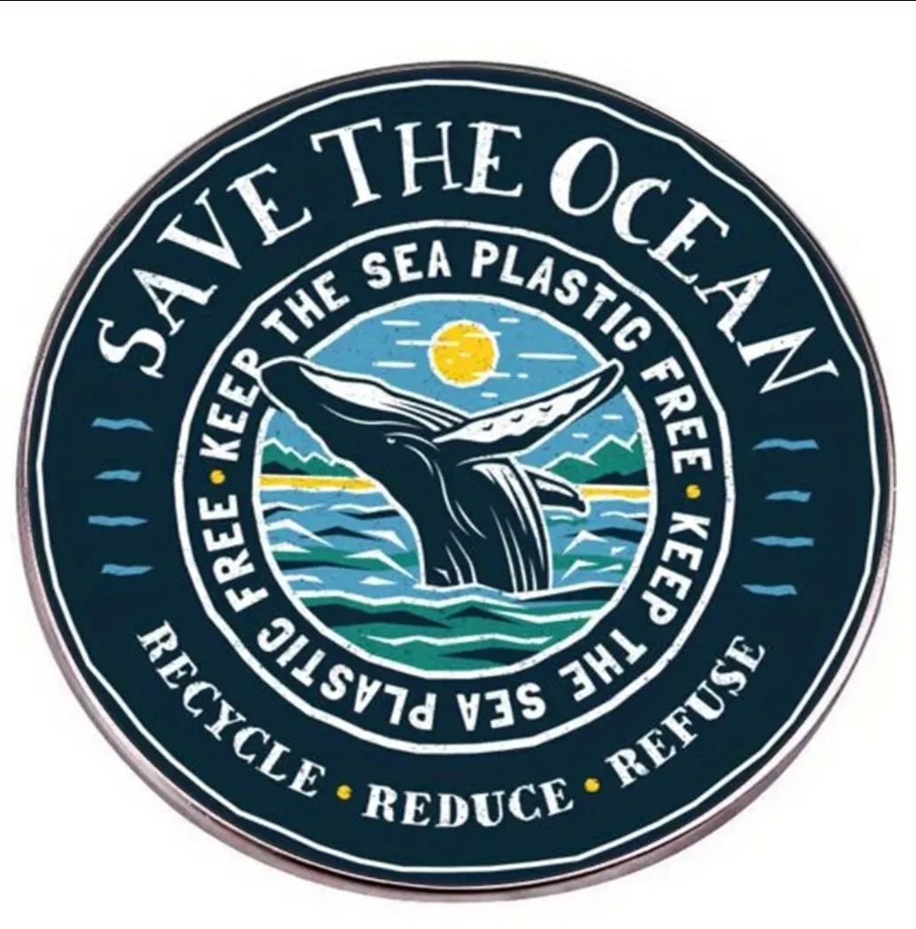 Redd Havet/Blue Whale Pin Save The Ocean Keep It Plastic Free 3x3cm