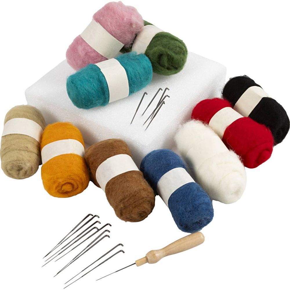 Kardet Ull Kit Nålefilting/Needle Felting Kit 10x25g