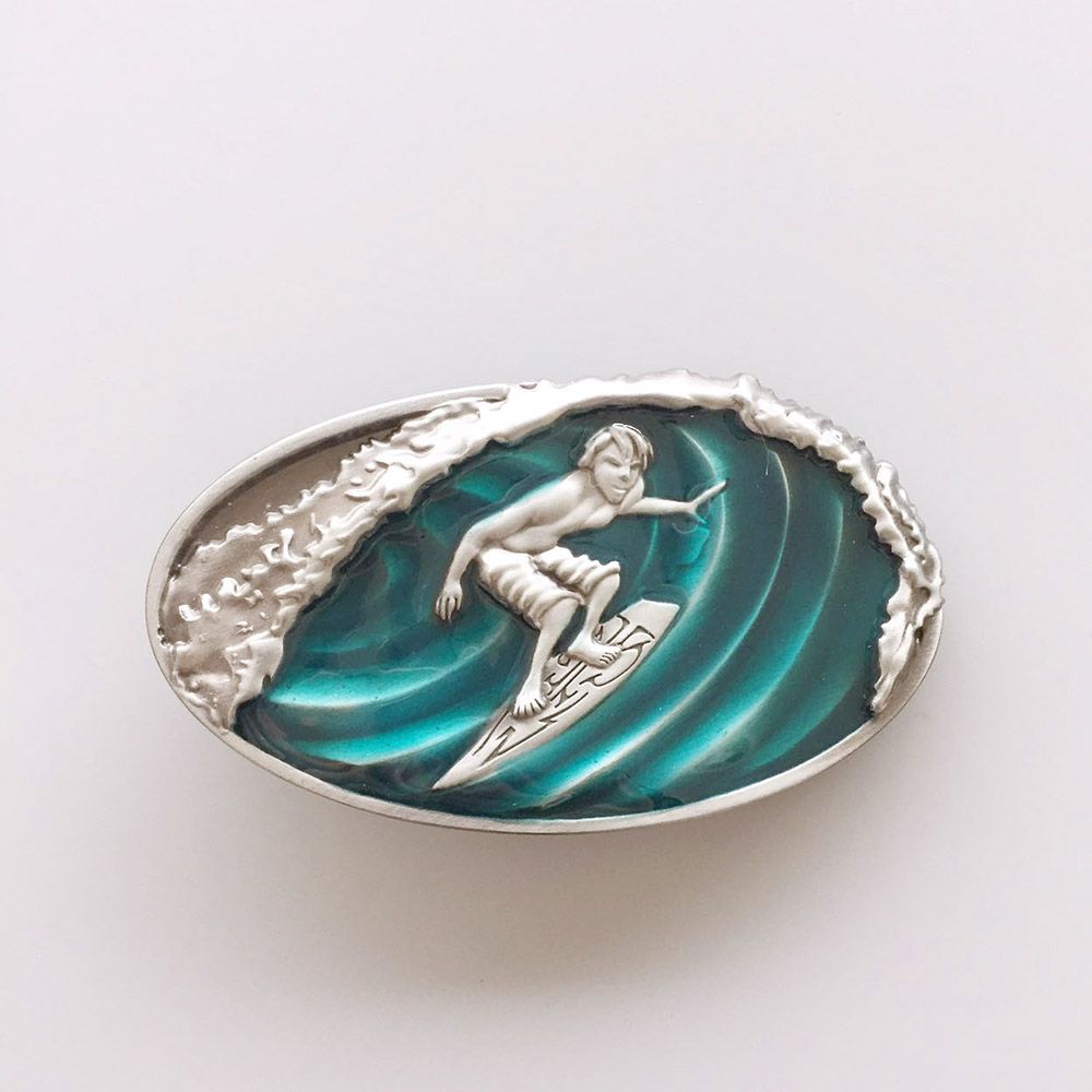 Vintage Enamel Surfing Play Boy Sport Belt Buckle Gurtelschnalle Boucle de ceinture Hebilla