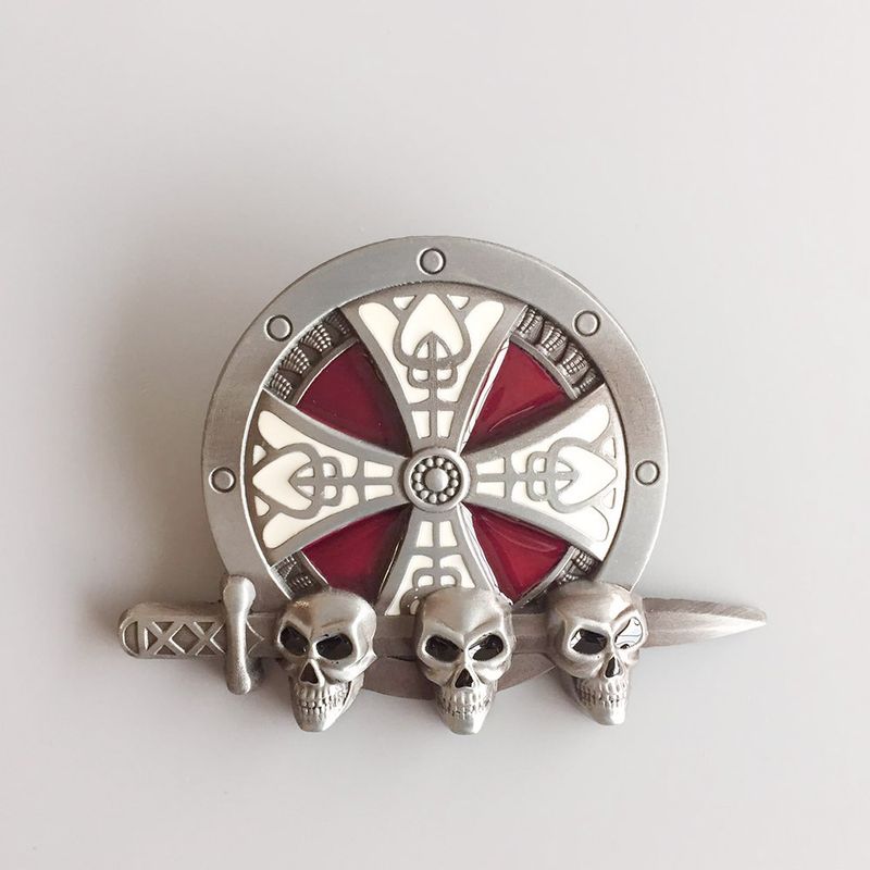 Vintage Enamel Round Cross Knot W Skull Belt Buckle Gurtelschnalle Boucle de ceinture Hebilla