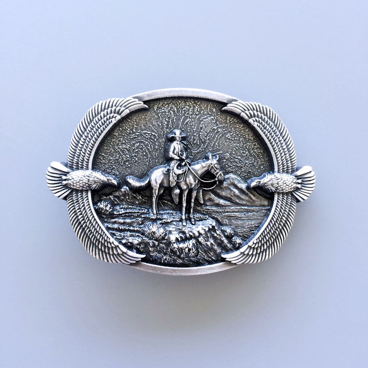 Vintage Silver Plated Western Cowboy Eagles Rodeo Wildlife Belt Buckle Hebilla