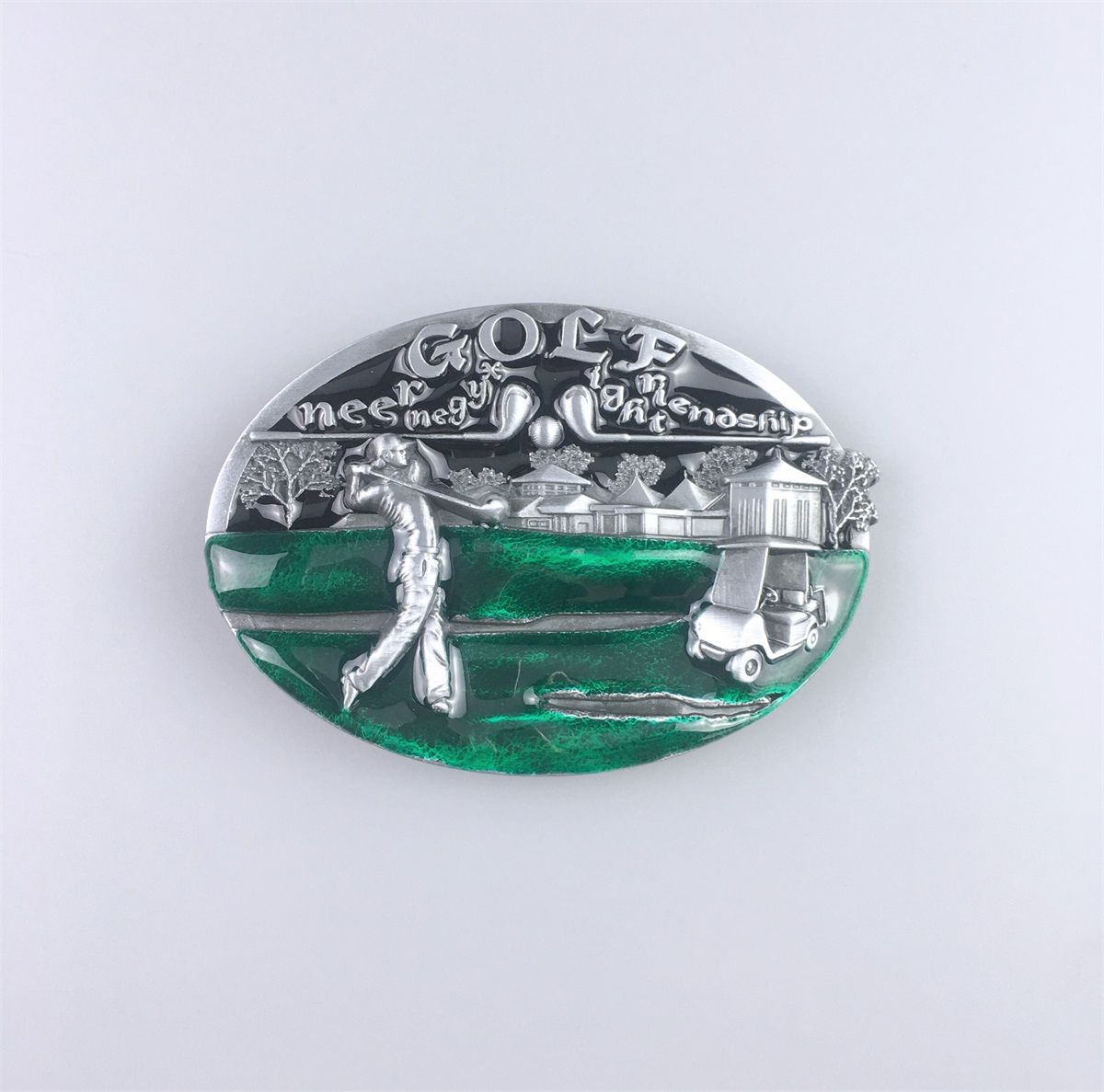 Vintage Black Enamel Golf Golf Club Golf Sport Belt Buckle