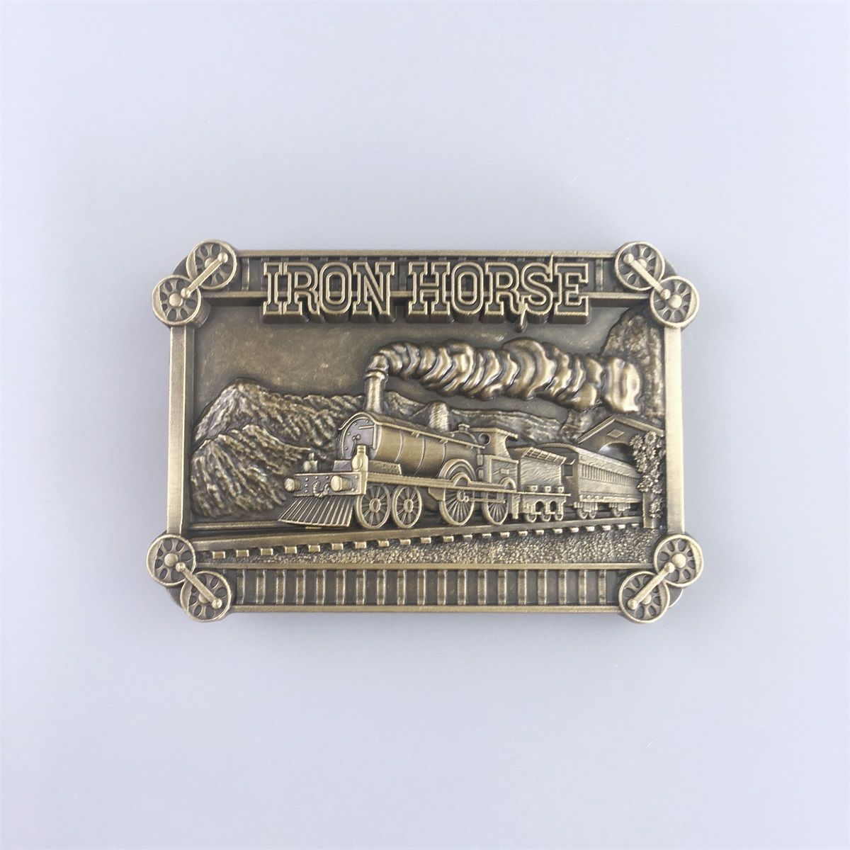 Vintage Bronze Plated Iron Horse Train Belt Buckle