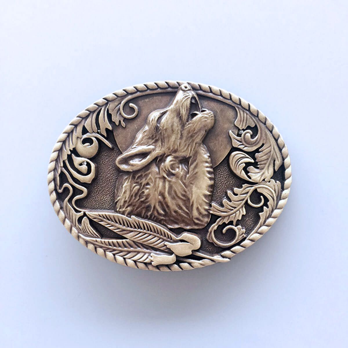Vintage Bronze Plated Wolf Wildlife Belt Buckle