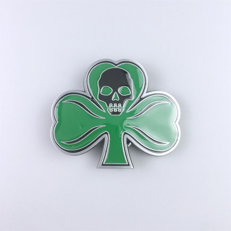 Emo Skull Clover Leaf Enamel Vintage Belt Buckle BUCKLE-T098
