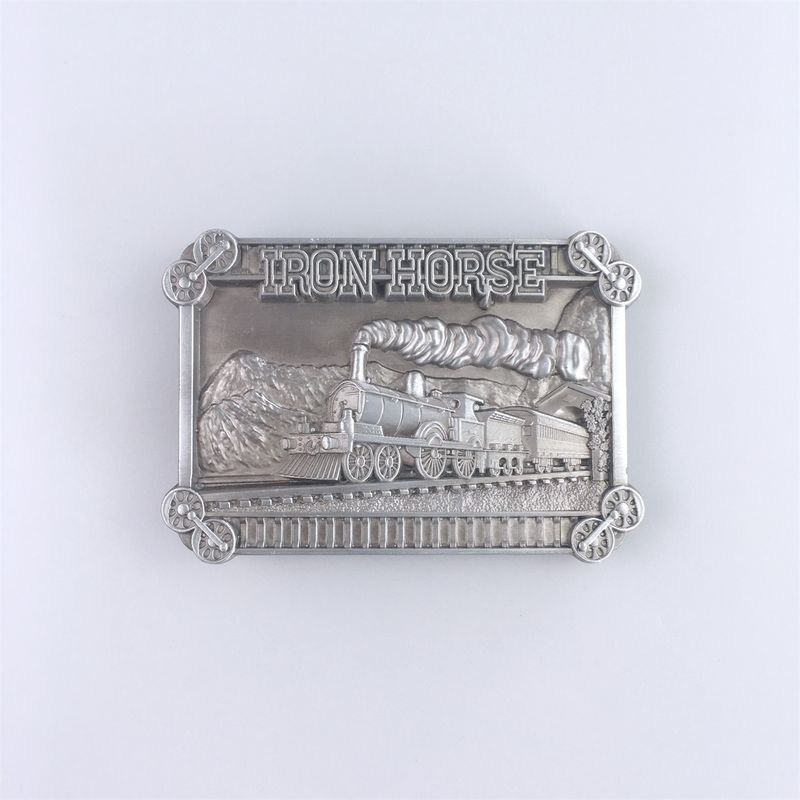 Antique Brushed Silver Iron Horse Train Belt Buckle BUCKLE-T118AS