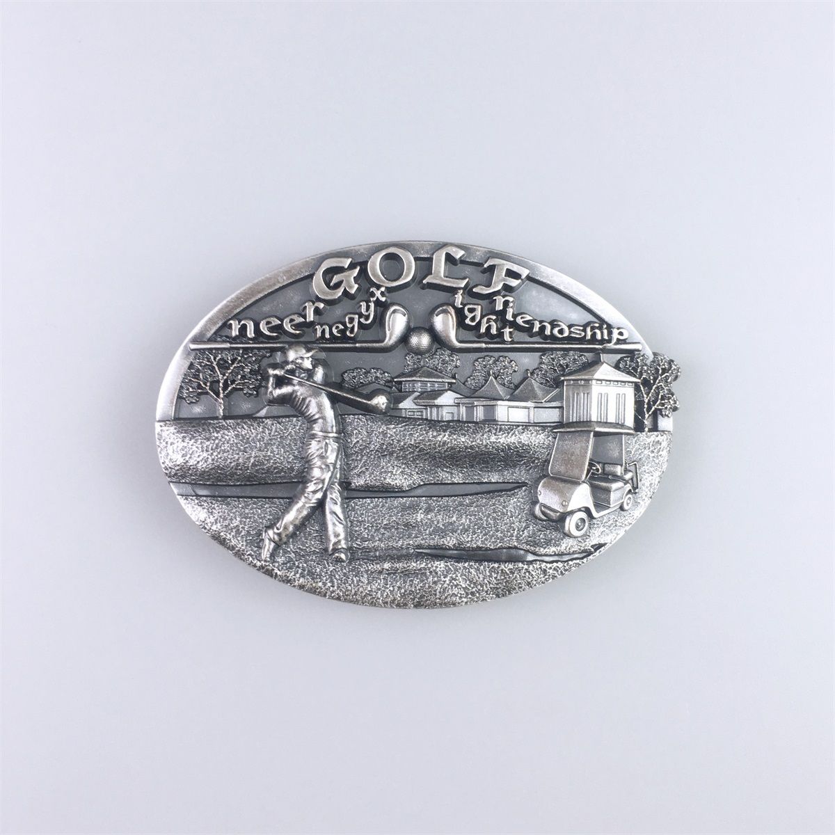 Vintage Silver Plated Golf Sports Oval Belt Buckle