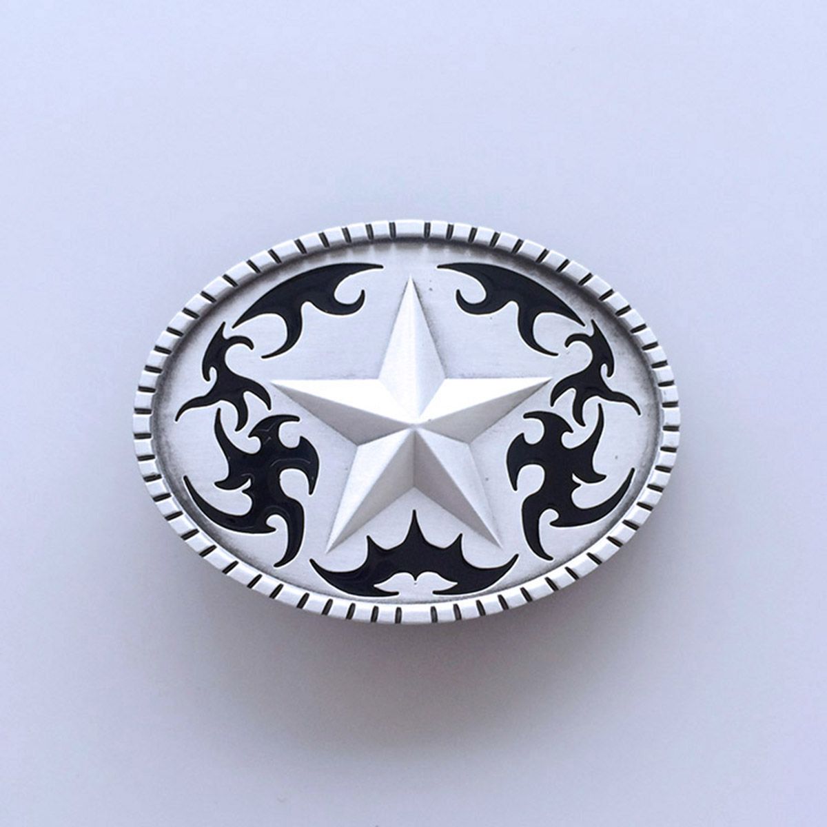 Antique Silver Enamel Star Western Cowboy Cowgirl Belt Buckle