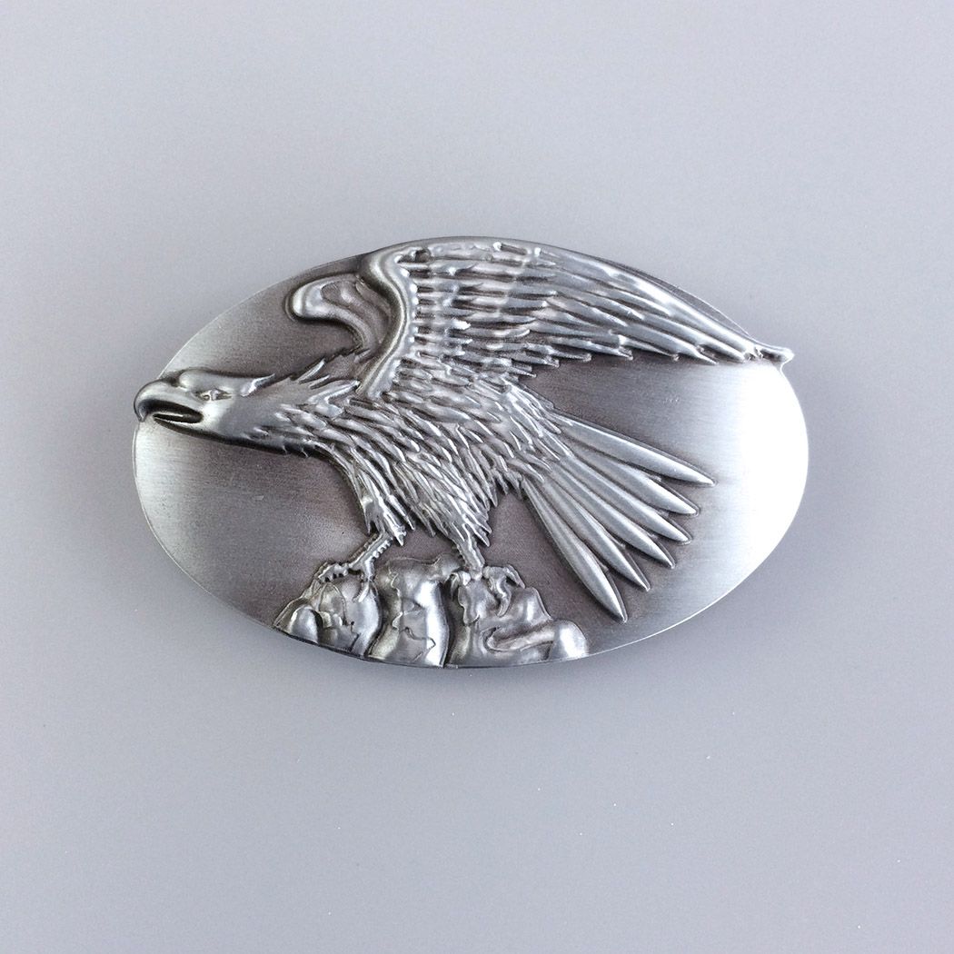 Antique Brushed Silver Eagle On Stone Western Belt Buckle