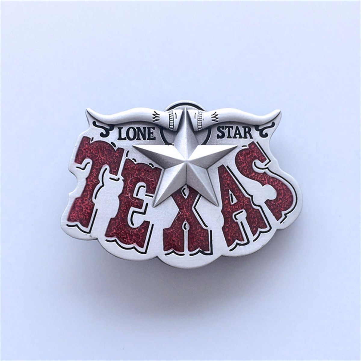 Vintage Red Enamel Western Star Cowboy Belt Buckle