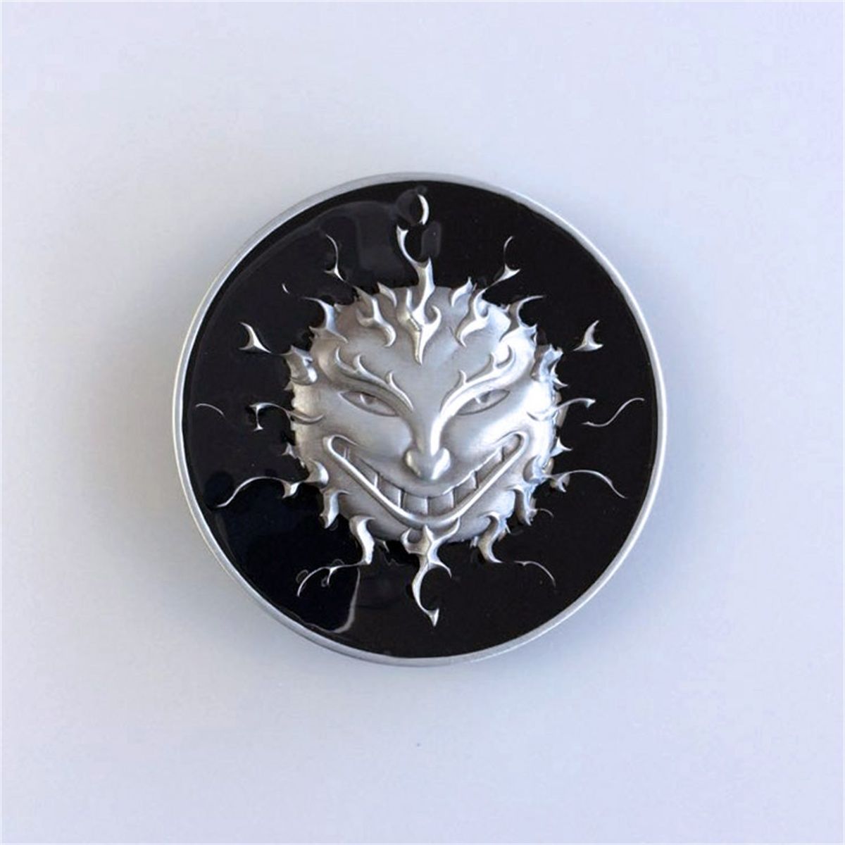 Vintage Black Enamel Devil Evil Face Belt Buckle Boucle