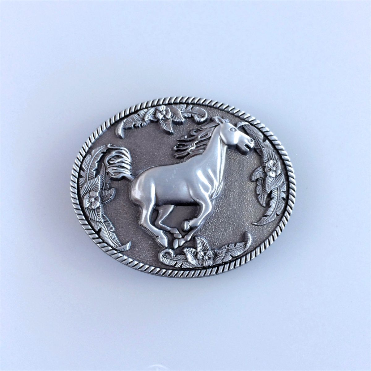 Antique Silver Vintage Rodeo Running Horse Cowboy Belt Buckle