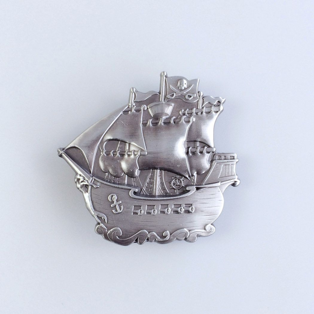 Antique Brushed Silver Warship Boat Belt Buckle
