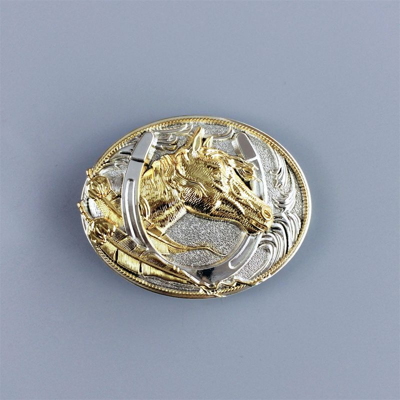Two-Tone Silver Gold Plated Horse HorseShoe Belt Buckle Hebilla BUCKLE-WT058SG