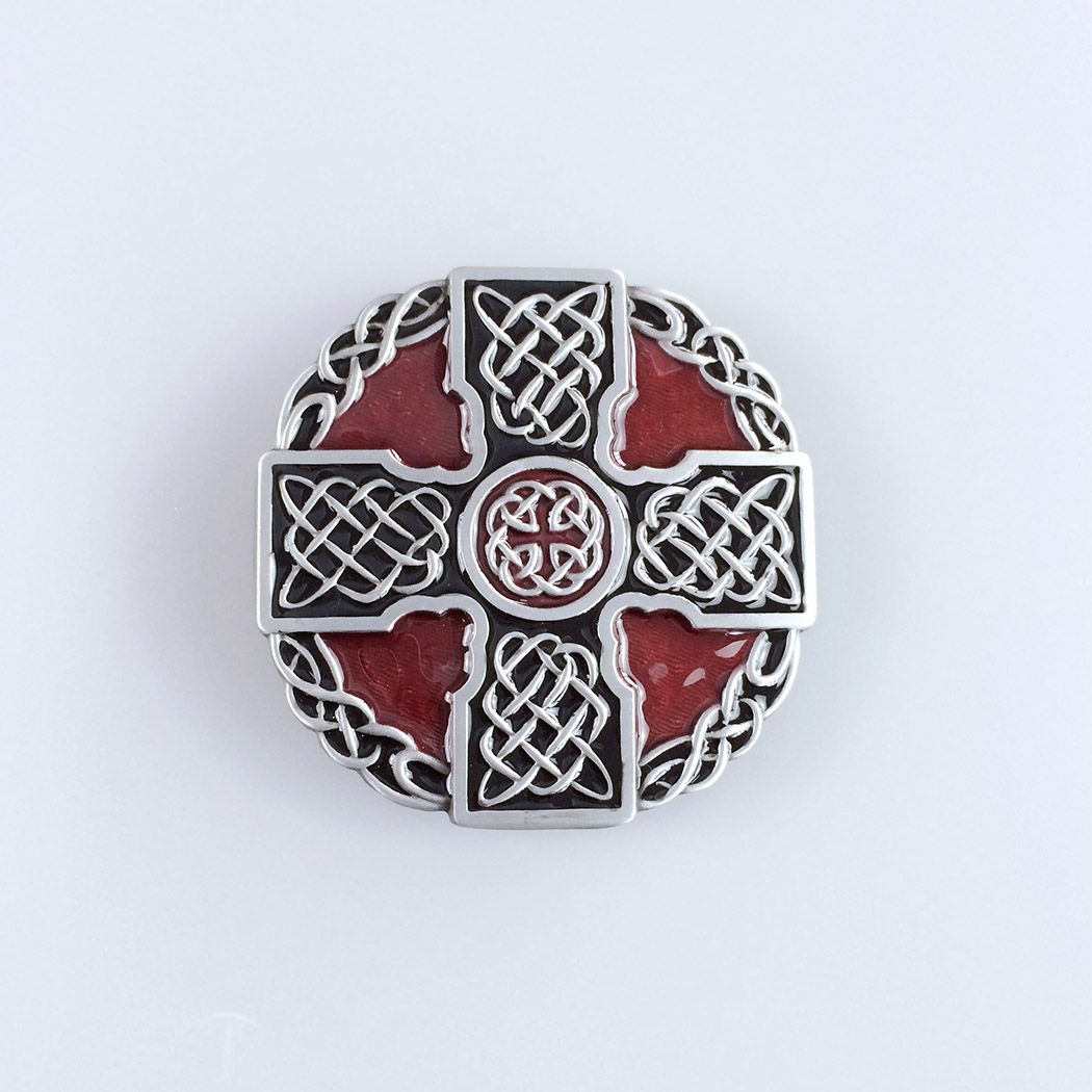 Vintage Red Enamel Knot Cross Totem Round Belt Buckle
