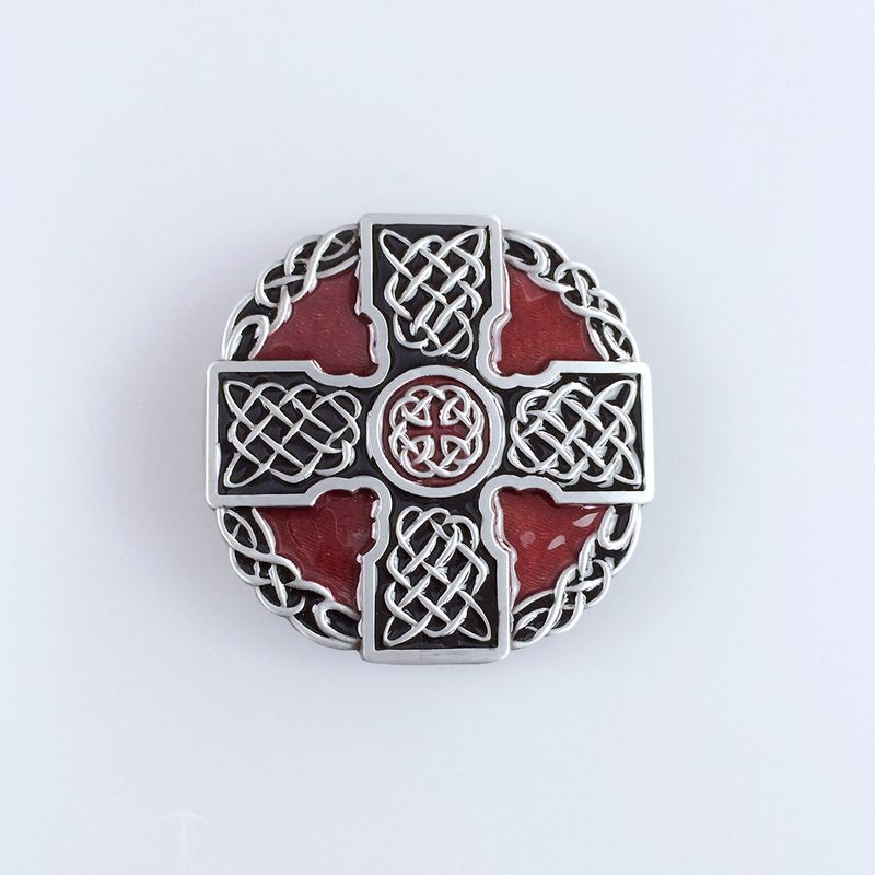 Vintage Red Enamel Knot Cross Totem Round Belt Buckle BUCKLE-WT060RD