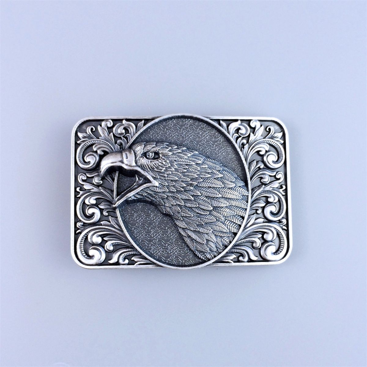 Vintage Silver Plated Eagle Head Western Belt Buckle