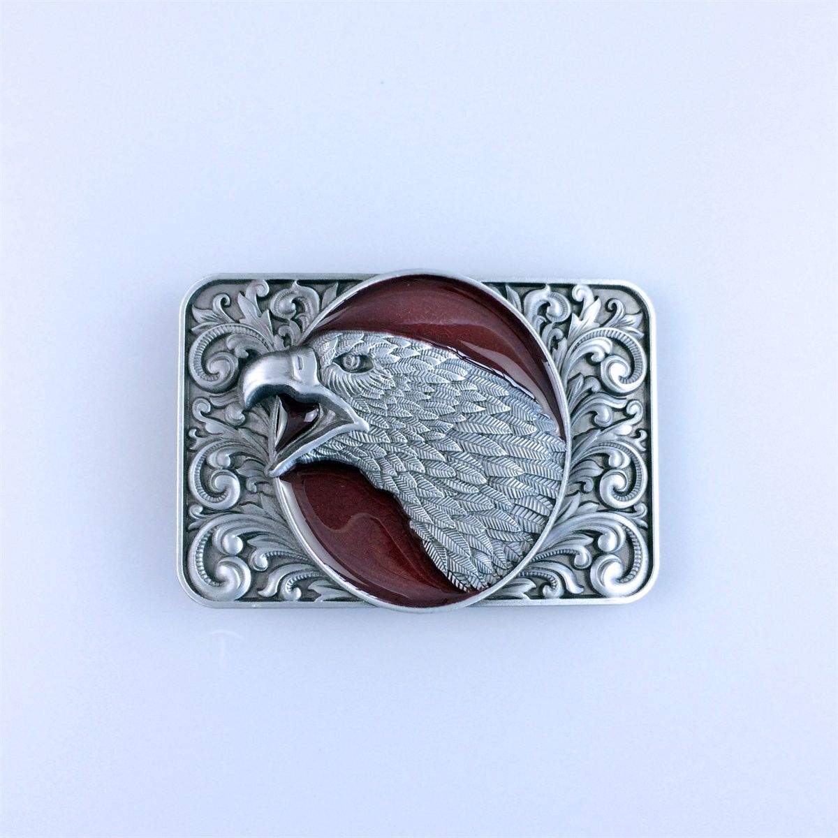 Vintage Red Enamel Eagle Head Western Belt Buckle