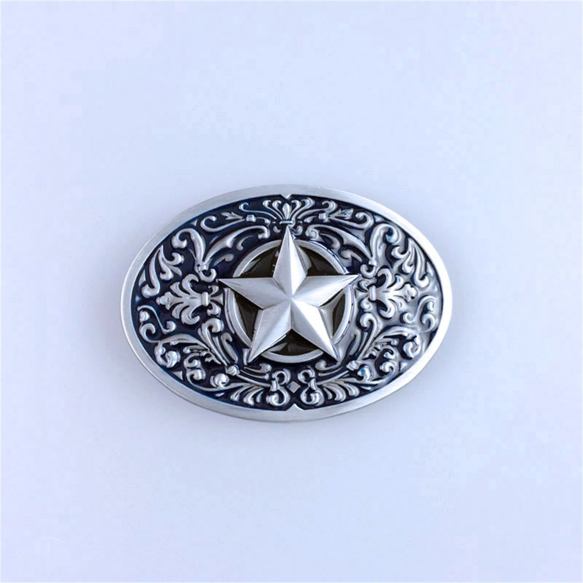 Vintage Blue Enamel Southwest Flower Western Star Oval Belt Buckle