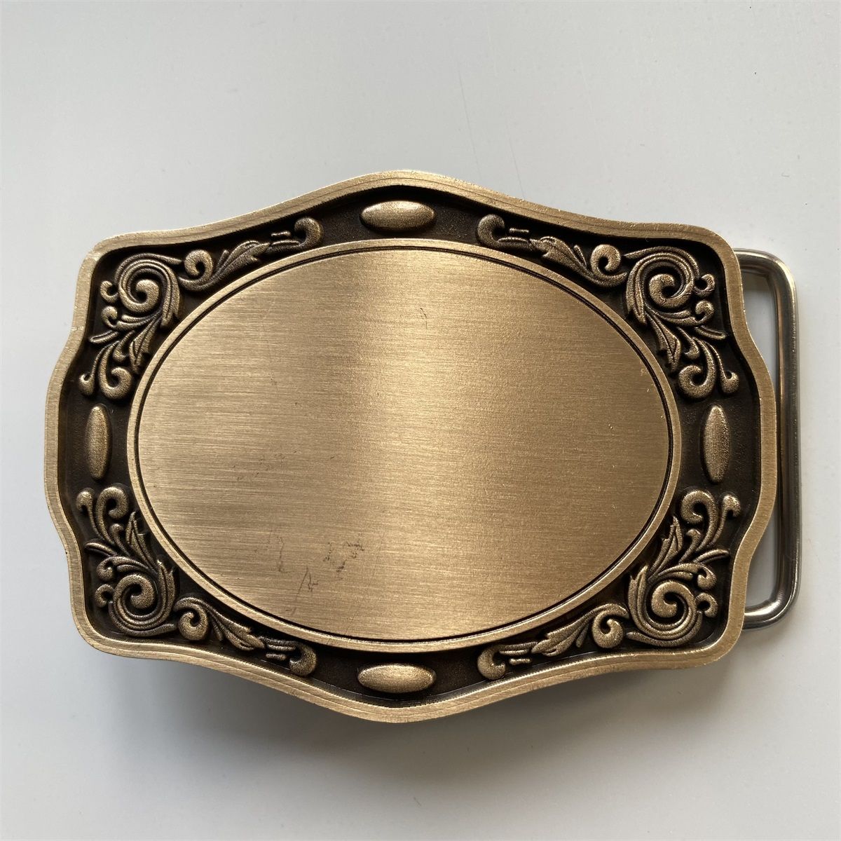 Antique Brushed Bronze Plated Western Flowers Trims Custom Blank Belt Buckle