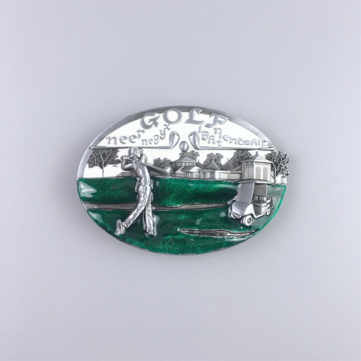 Vintage White Enamel Golf Golf Club Golf Sport Belt Buckle
