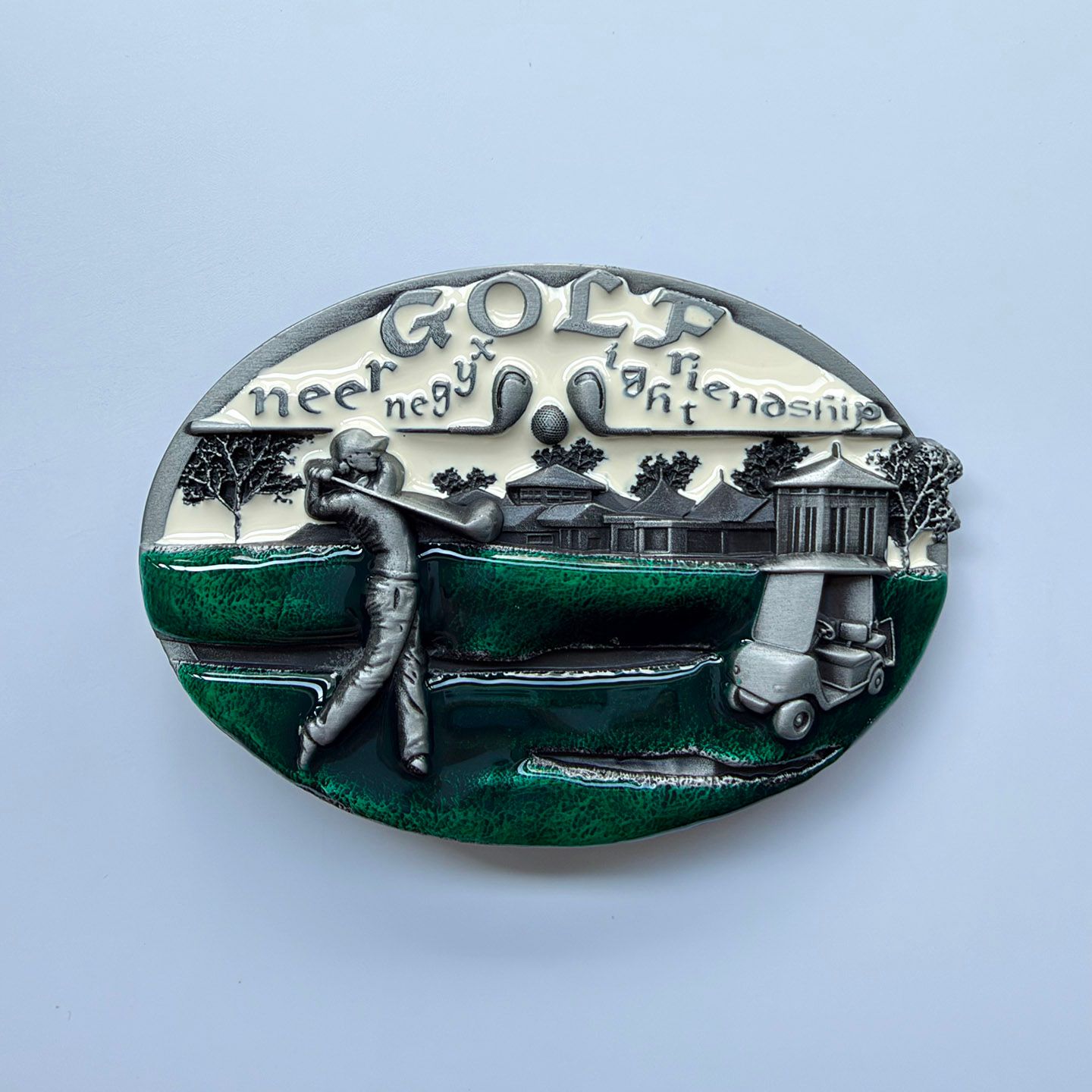 Vintage White Enamel Golf Golf Club Golf Sport Belt Buckle BUCKLE-T093WH