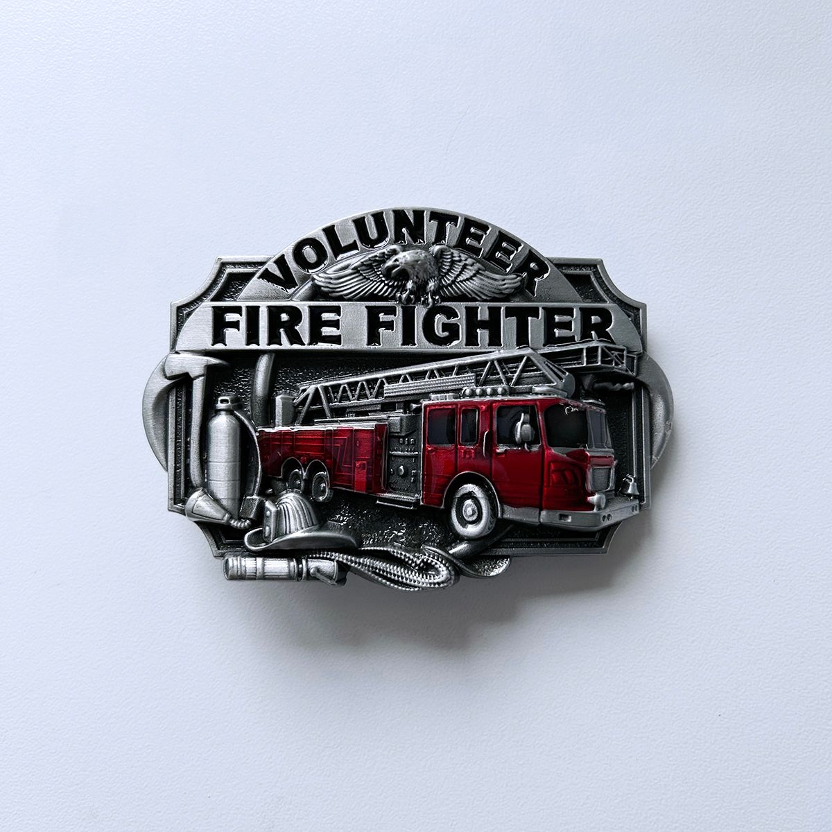 Vintage Style Enamel Volunteer Firefighter Fire Belt Buckle