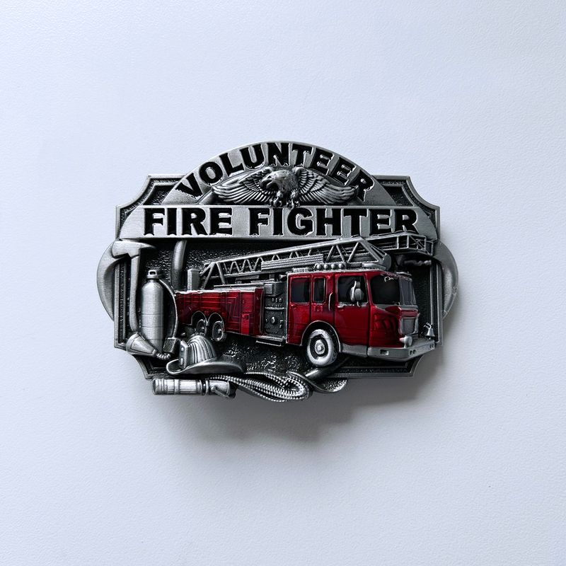 Vintage Style Enamel Volunteer Firefighter Fire Belt Buckle BUCKLE-WT007