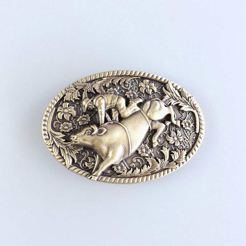 Vintage Bronze Plated Western Cowboy Bull Rodeo Belt Buckle BUCKLE-WT044AB