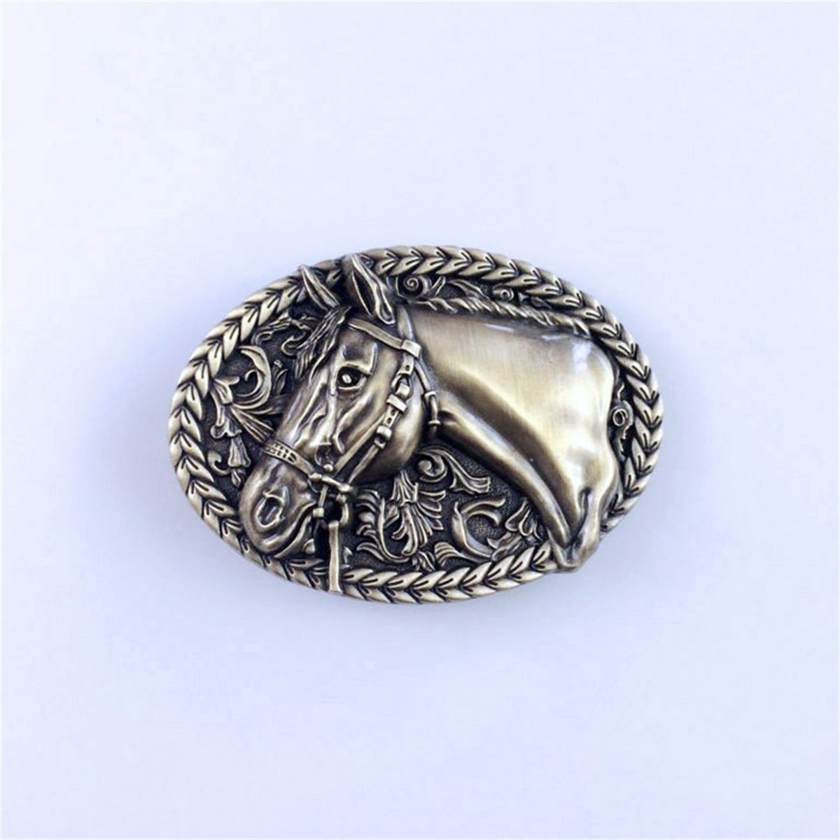 Vintage Bronze Plated Horse Head Western Cowboy Oval Belt Buckle