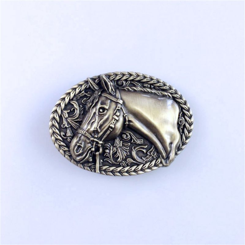 Vintage Bronze Plated Horse Head Western Cowboy Oval Belt Buckle BUCKLE-WT051AB