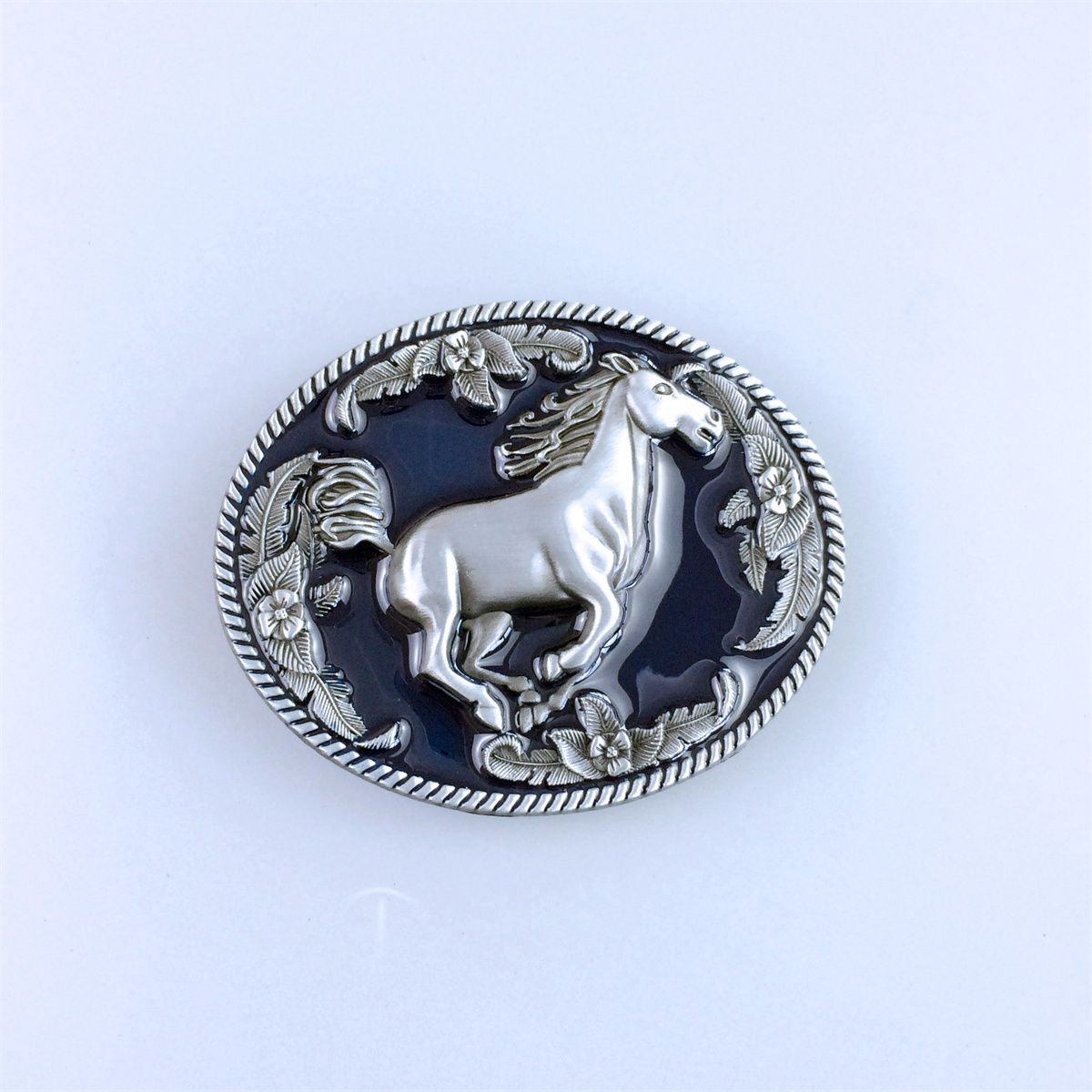 Vintage Enamel Rodeo Running Horse Cowboy Belt Buckle